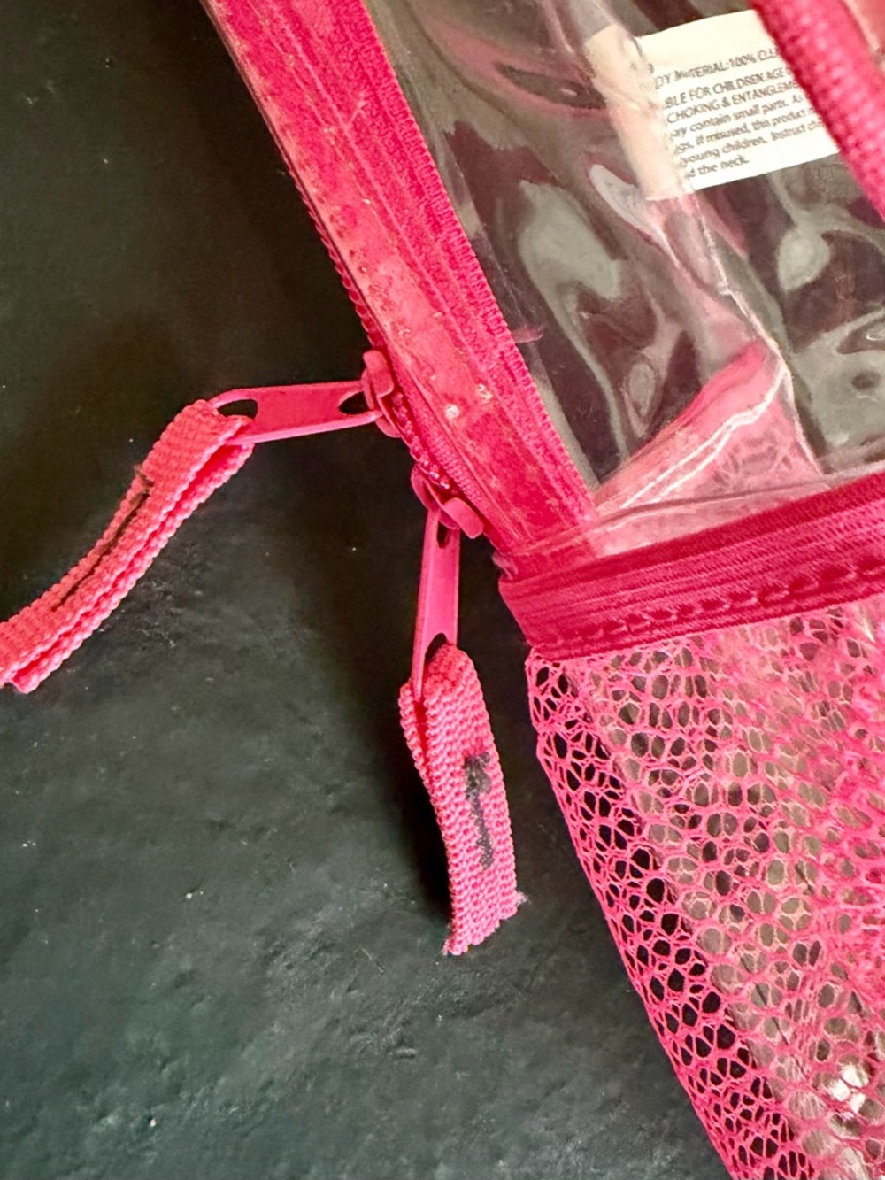 Clear Travel Backpack Pouch with Hot Pink Mesh Accent